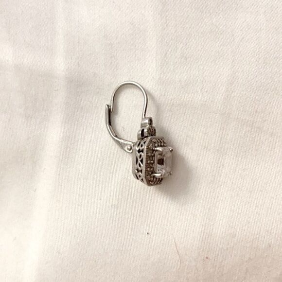 Silver Studded Hoop Earring Pave Crystal Solid 925 Dangle (One Earring Only) - Picture 5 of 6